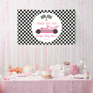 Banderoles Pink Black Race Car Ready Set Go Baby shower