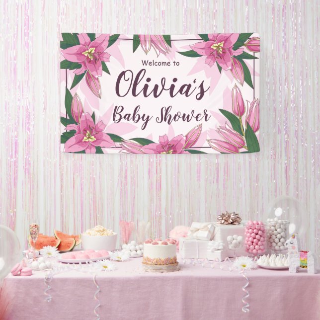 Banderoles Pink Blooming Lys Baby shower Invitation (Fête)