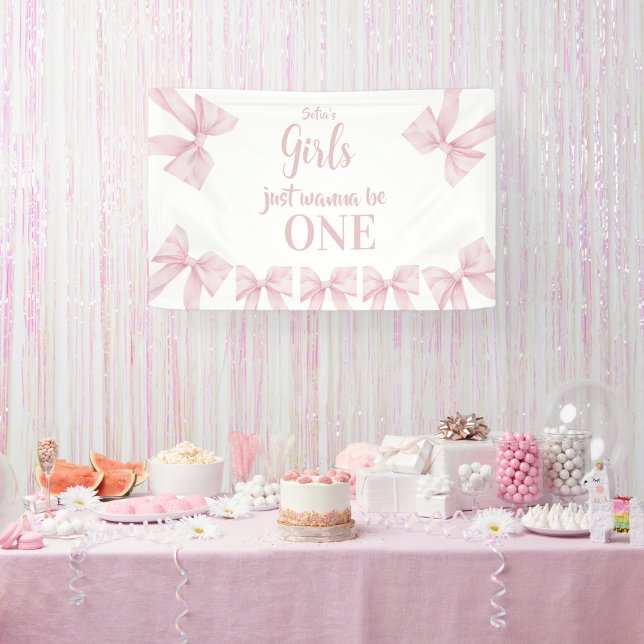 Banderoles Pink Bow Coquette Girl 1st Birthday Banner (Créateur téléchargé)