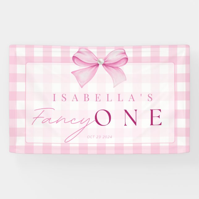 Banderoles Pink Bow Fancy One Girl 1er Anniversaire Coquette (Horizontal)