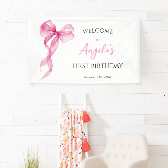 Banderoles Pink Bow Girls 1er anniversaire Bienvenue (En situation)