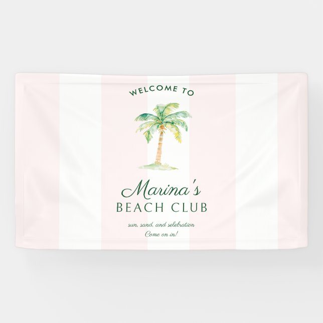 Banderoles Pink Cabana Stripes Palm Beach Club Welcome (Horizontal)