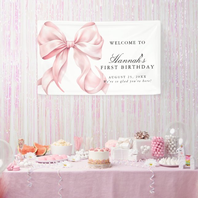 Banderoles Pink Coquette Bow Birthday Party Welcome Sign (Fête)