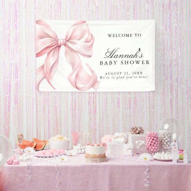 Banderoles Pink Coquette Bow Girl Baby Shower Welcome Sign (Fête)