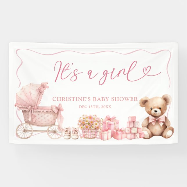 Banderoles Pink Coquette Carriage Baby Shower Large Banner (Horizontal)