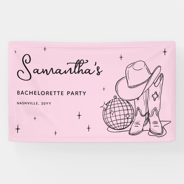Banderoles Pink Cowgirl Disco Last Rodeo Bachelorette Party (Horizontal)