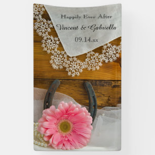 Banderoles Pink Daisy et Horseshoe Country Western Mariage