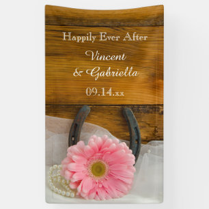 Banderoles Pink Daisy et Horseshoe Country Western Mariage