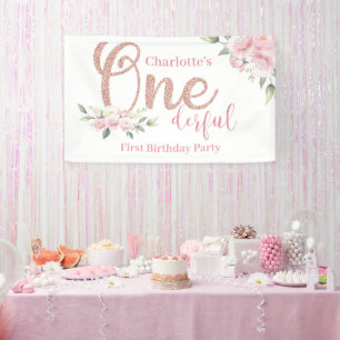 Banderoles Pink Floral Little Miss Onederday Banner