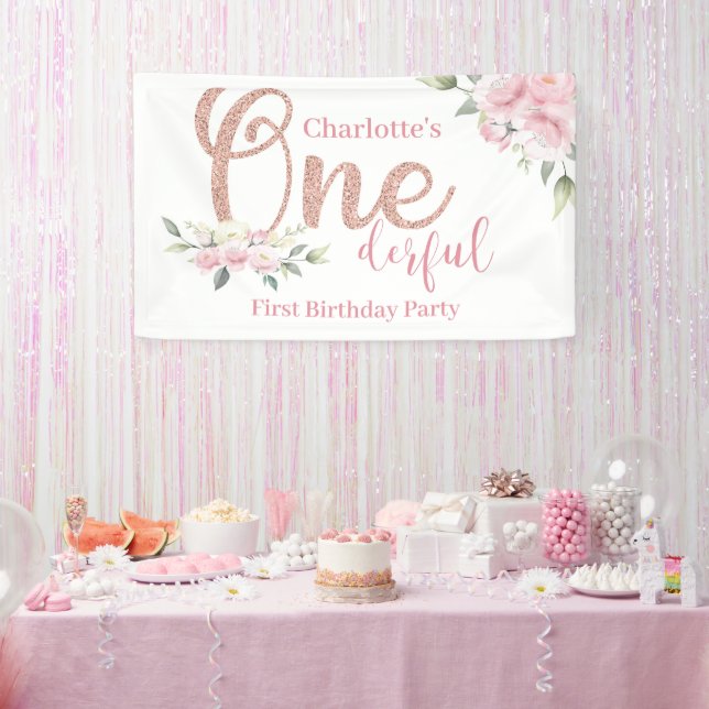 Banderoles Pink Floral Little Miss Onederday Banner (Fête)