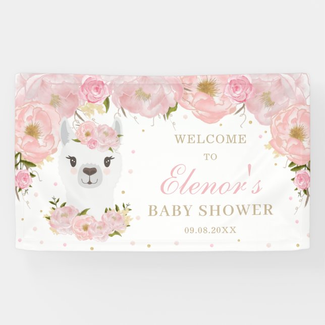 Banderoles Pink Floral Llama Mama Baby shower animal fond (Horizontal)