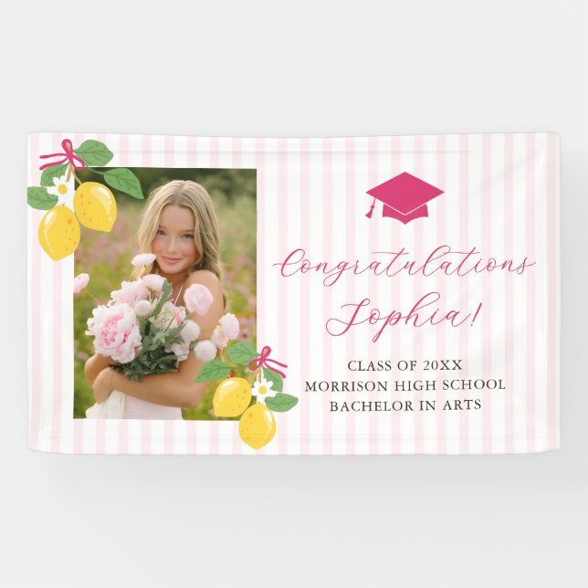 Banderoles Pink Freshly Lemon Citrus Graduation Party (Horizontal)