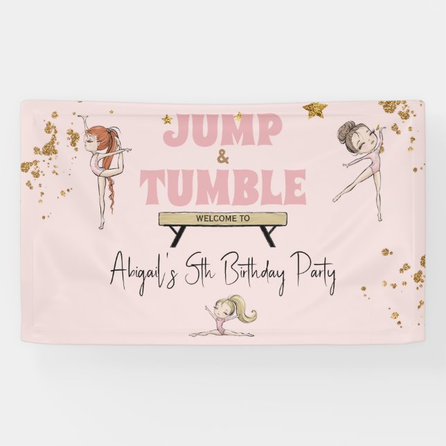Banderoles Pink Girl Jump & Tumble Gymnastique Anniversaire (Horizontal)