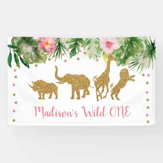 Banderoles Pink & Gold Safari Wild One premier anniversaire (Horizontal)