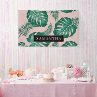 Pink & Green Palm Feuille Motif & nom