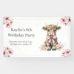 Banderoles Pink Highland Cow fête d'anniversaire