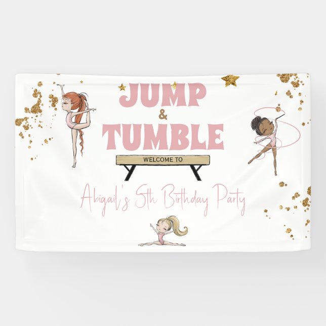 Banderoles Pink Jump & Tumble Gymnastique Anniversaire (Horizontal)
