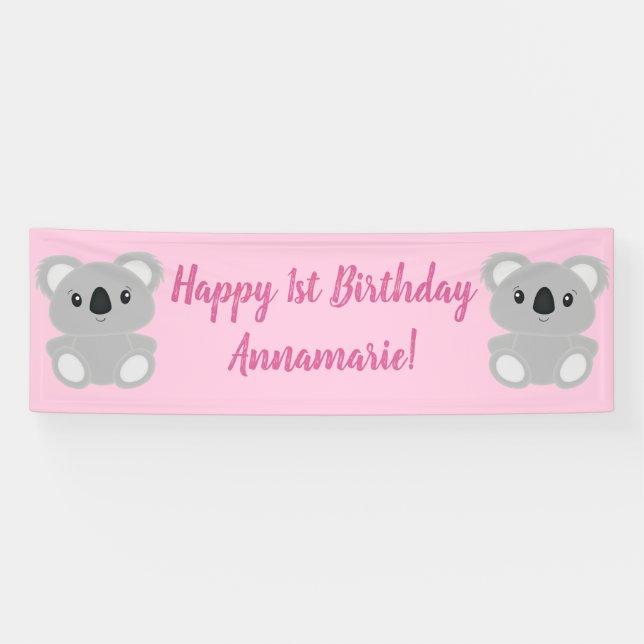 Banderoles Pink Koala Bear Anniversaire (Horizontal)