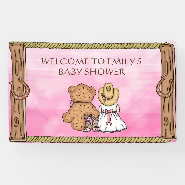 Banderoles Pink Lil' Cowgirl Baby shower personnalisé (Horizontal)