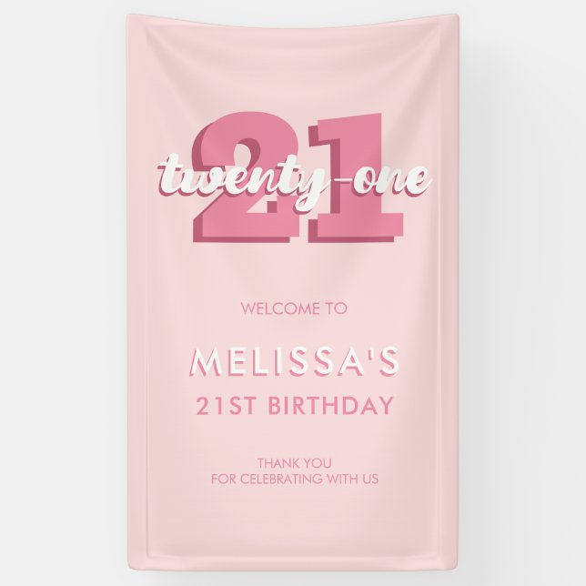 Banderoles Pink moderne 21e anniversaire (Vertical)