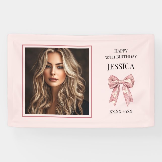 Banderoles Pink moderne Joyeux 30e anniversaire Photo Trente  (Horizontal)