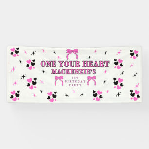 Banderoles PINK ONE HEARTS Vinyle 2,5'X6' 1er Anniversaire Fi