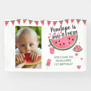 Banderoles Pink One In A Melon Photo Girl's 1st Birthday