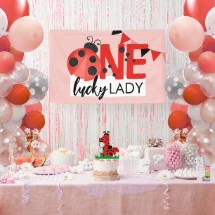 Banderoles Pink One Lucky Lady Aquarelle Ladybug Anniversaire