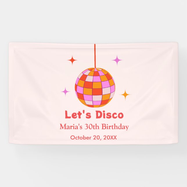 Banderoles Pink Orange Disco Ball Let's Disco Anniversaire (Horizontal)