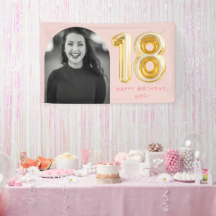 Banderoles Pink Photo 18th Birthday Gold Balloon