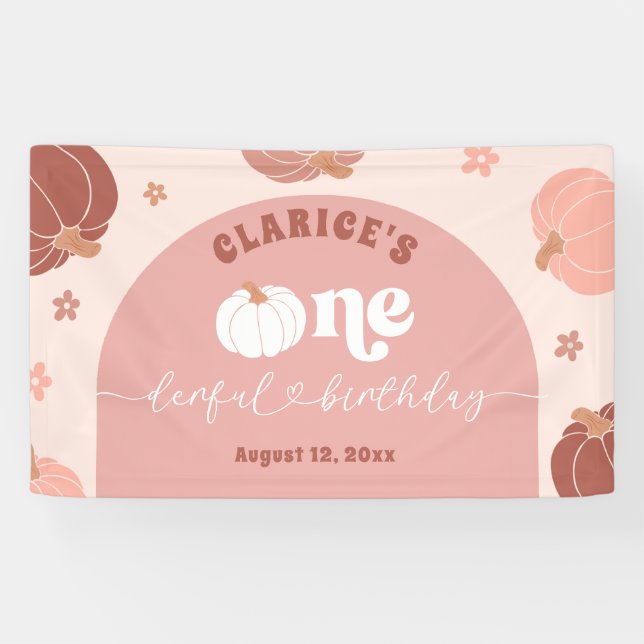 Banderoles Pink Retro Pumpkin Birthday Large Banner (Horizontal)
