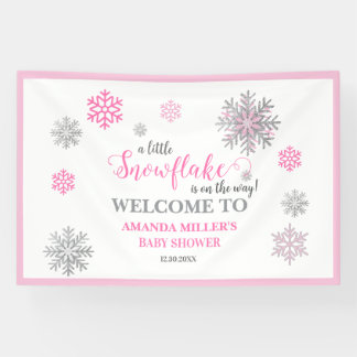Banderoles Pink Silver Glittery Snowflake Winter Baby Shower 