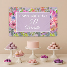 Banderoles Pink violet Fleurs sauvages Joyeux 50e anniversair
