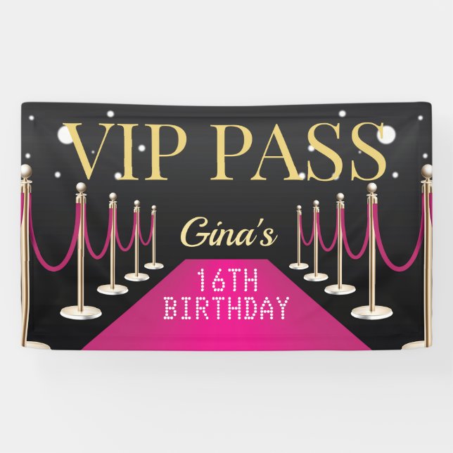 Banderoles Pink VIP Pass Hollywood Red Carpet Anniversaire (Horizontal)