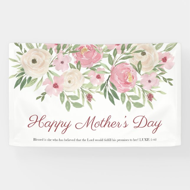 Banderoles Pink Watercolor Floral Christian Mother's Day (Horizontal)
