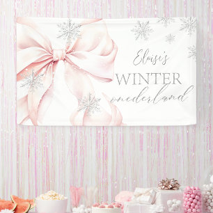 Banderoles Pink Winter Onederland Parties scintillant d'argen