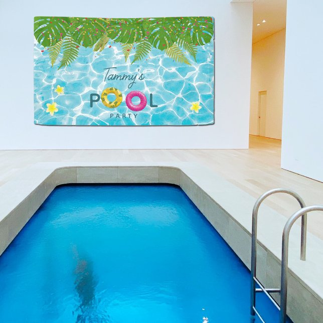 Banderoles Piscine tropicale Piscine de fête Anniversaire (Tropical Pool Party Swimming Pool Birthday Banner)