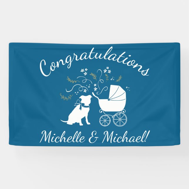 Banderoles Pit Bull Chien Baby shower Blue Boy Pitbull (Horizontal)