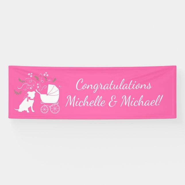 Banderoles Pit Bull Chien Baby shower rose fille Pitbull (Horizontal)