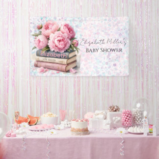 Banderoles Pivoines roses et livres Nouvelle page Fête de nai