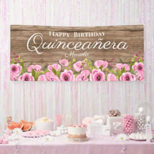 Banderoles Pivoines Roses Rustiques Quinceañera