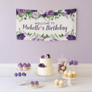 Banderoles Pivoines Violettes Floral Bienvenue Anniversaire F