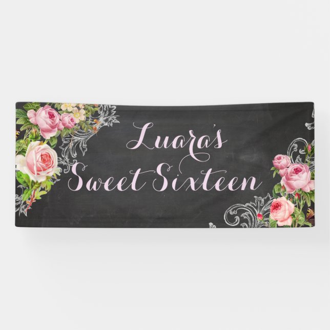 Banderoles PixDezines Chalkboard Vintages Roses/Redoute (Horizontal)