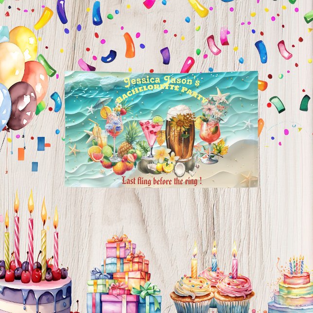 Banderoles Plage Cocktails Fruits tropicaux Fête de Bachelore (Beach Cocktails Tropical Fruits Bachelorette Party Banner)