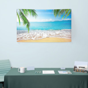 Banderoles Plage tropicale Arrière - plan Été Luau Palm Feuil