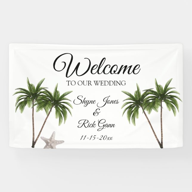 Banderoles Plage tropicale Palm Trees Moderne Mariage Starfis (Horizontal)
