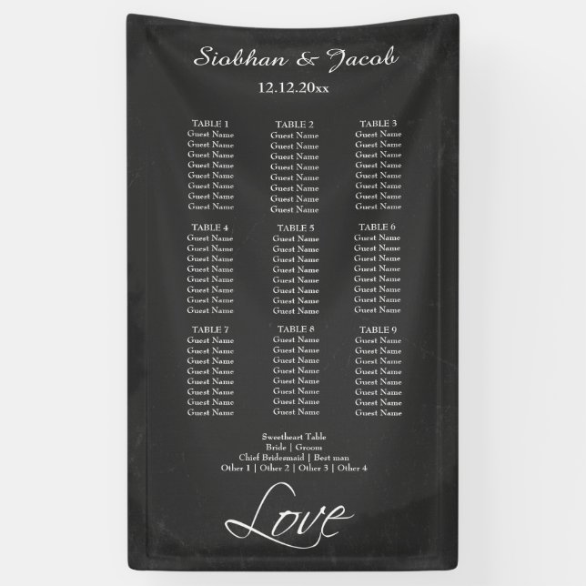 Banderoles Plan de siège Mariage Faux Chalkboard personnalisé (Vertical)