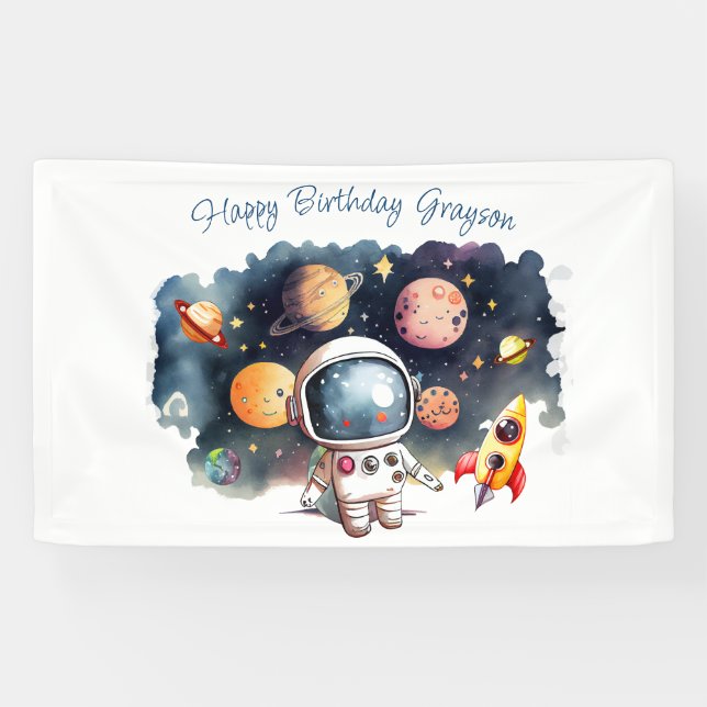 Banderoles Planètes de l'espace garçon fête d'anniversaire (Horizontal)