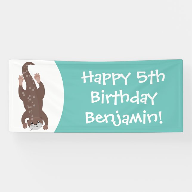 Banderoles Plongée de loutre mignonne sur dessin animé turquo (Horizontal)