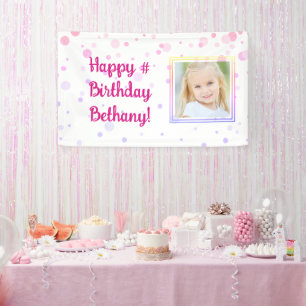 Banderoles Points Confetti Rose Anniversaire Photo Personnali